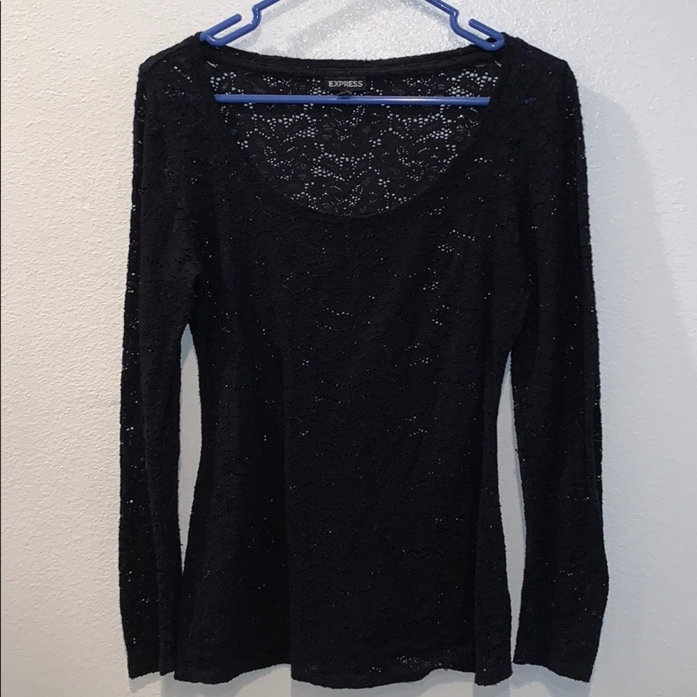 Express stretchy black floral lace long sleeve top